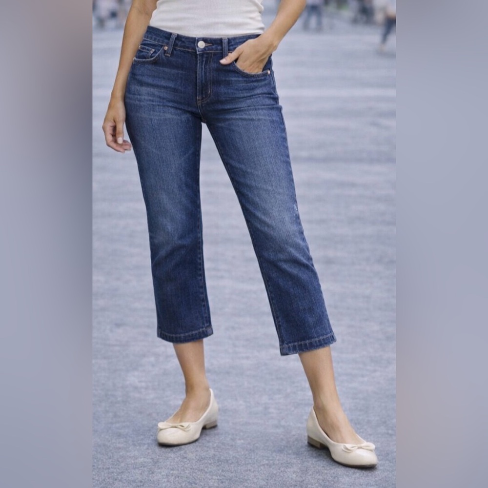 7 For All Mankind Indigo Crop Jeans Size 27 Stretch Denim Capri Cropped